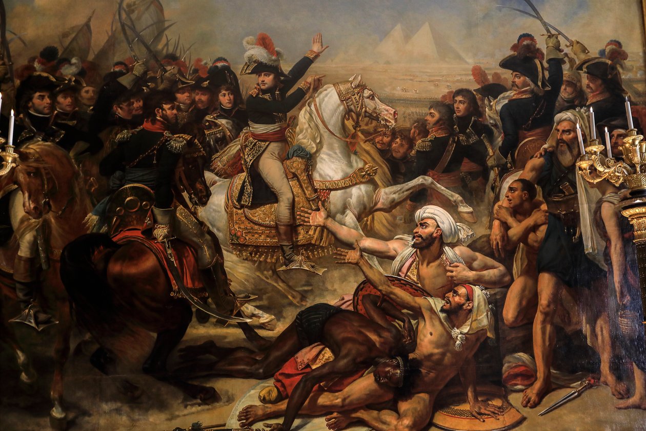 Bonaparte Haranguing hæren sin før slaget ved pyramidene. 1810 (Olje på lerret) av Baron Antoine Jean Gros