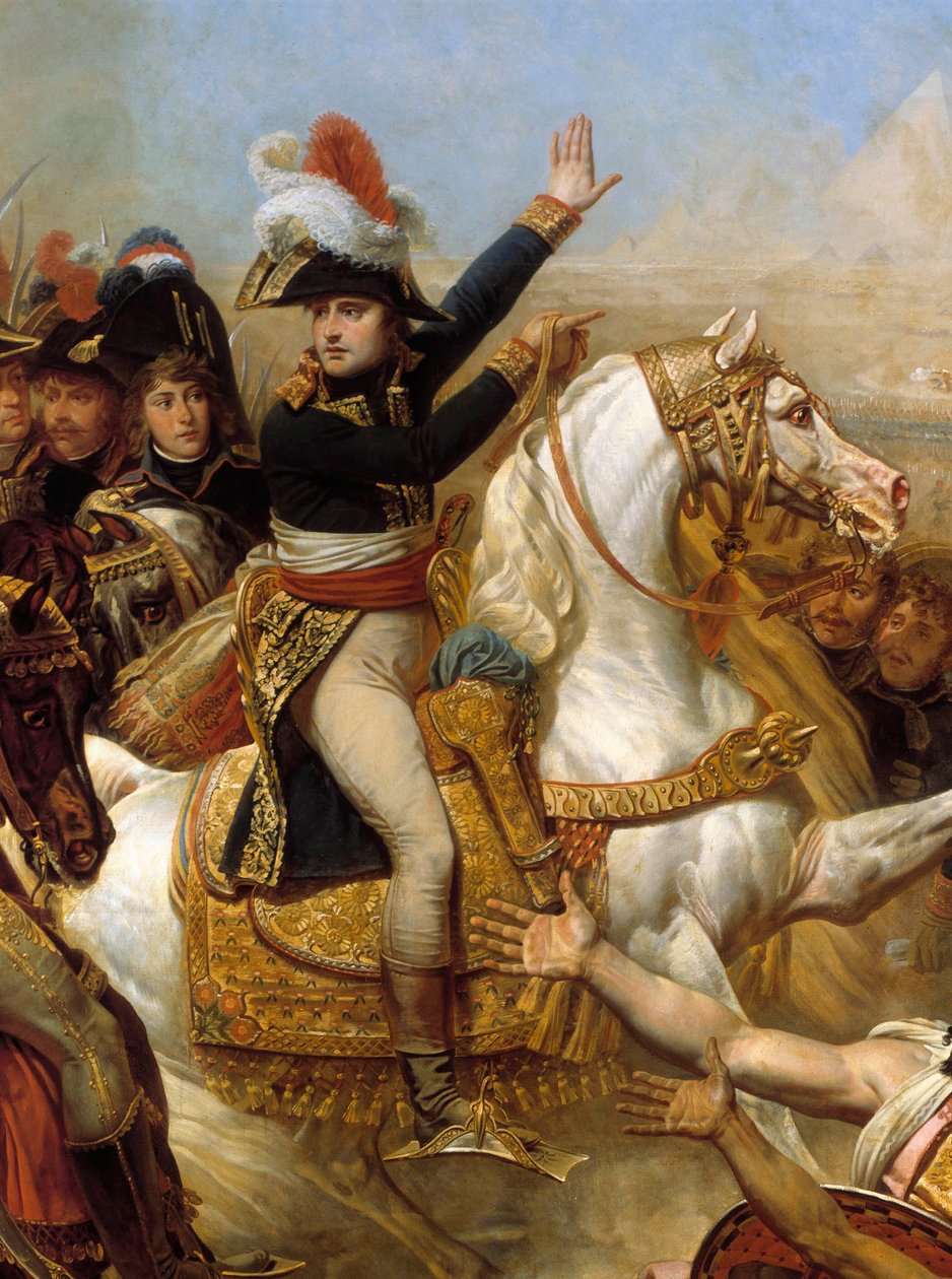 Kampanje (ekspedisjon) av Egypt (1798-1801): "" Napoleon Bonaparte harangerer hæren før slaget ved pyramidene, 21. juli av Baron Antoine Jean Gros