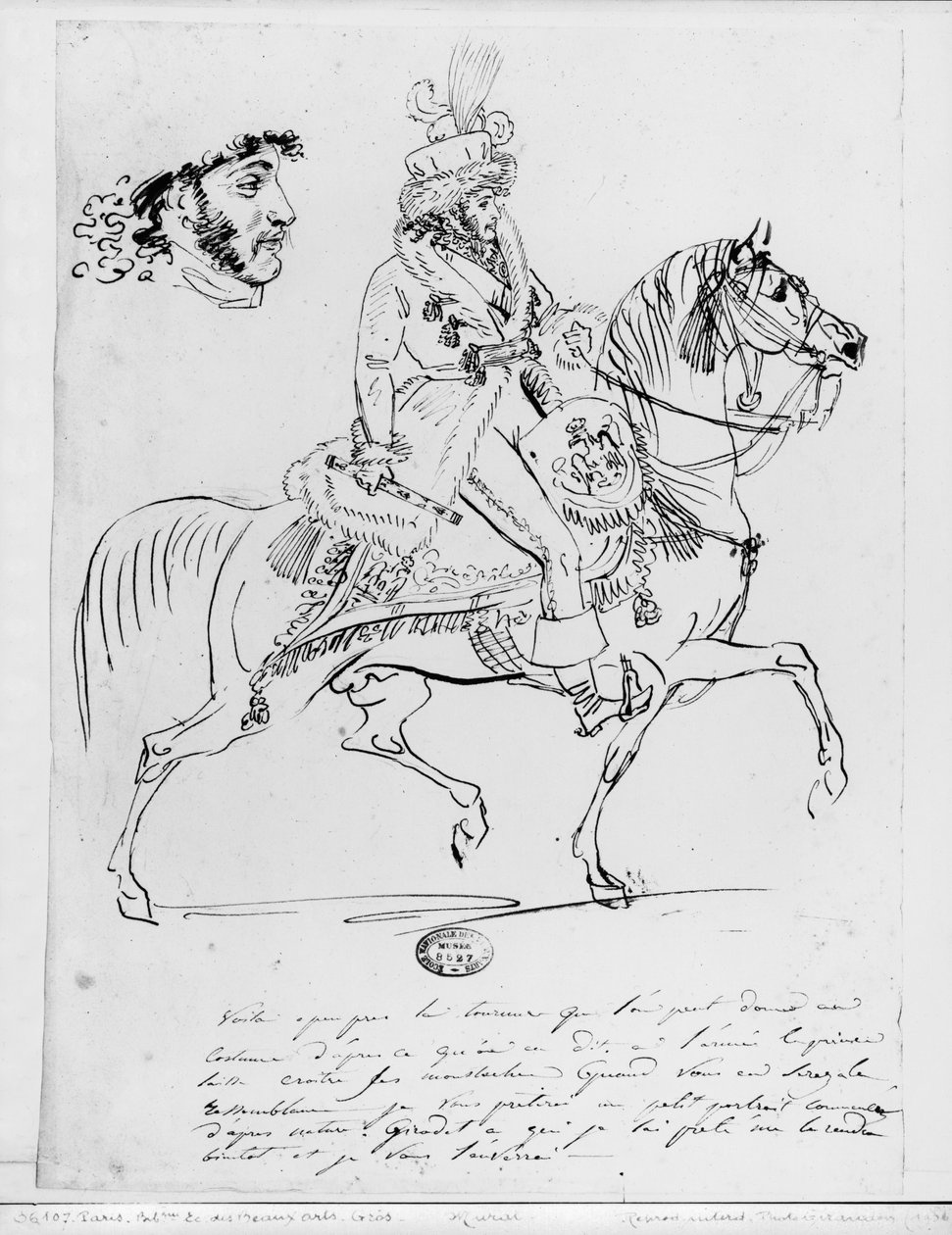 Ridesportrett av prins Joachim Murat (penn og brunt blekk og grafitt på papir) av Baron Antoine Jean Gros