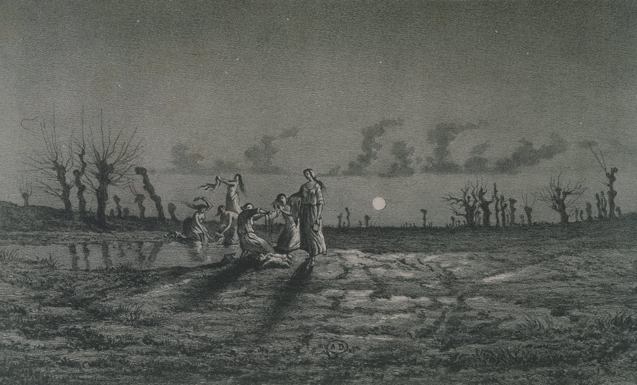 The Lavandieres or the Night Washerwomen, illustrasjon for Legendes Rustiques av George Sand (1804-76) 1858 av Maurice Sand