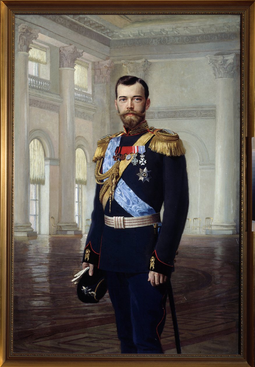 Portrett av den russiske tsaren Nicholas II i 1900 (1868-1918) maleri av Ernest Karlovich Liphart (1847-1932) Statens friluftsmuseum Tsarskoye Selo, St. Petersburg. av Baron Ernest Friedrich von Liphart