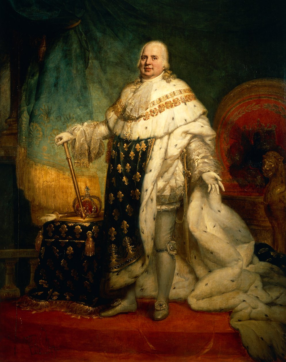 Portrett av Ludvig XVIII av Frankrike med kroningskåpen (Versailles av Baron Pierre Narcisse Guerin