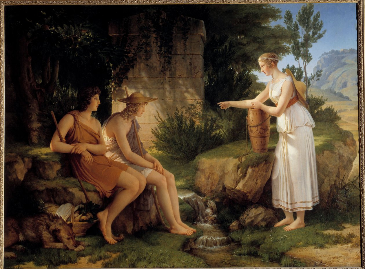 Hyrdene ved Amyntas grav Illustrasjon av «Idyllene» av Salomon Gessner - Maleri av Pierre Narcisse (Pierre-Narcisse) Guerin (1774-1833) 1805 Søn 1,31x1,76 m av Baron Pierre Narcisse Guerin