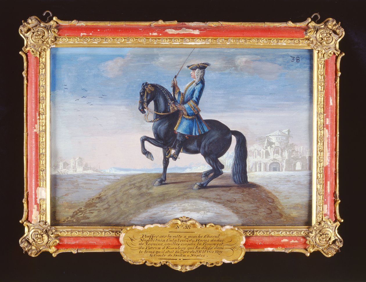 Nr. 38 En napolitansk kalabrisk hest fra den spanske rideskolen som utfører en dressurbevegelse kalt Piaffe (wc på papir) av Baron Reis Eisenberg