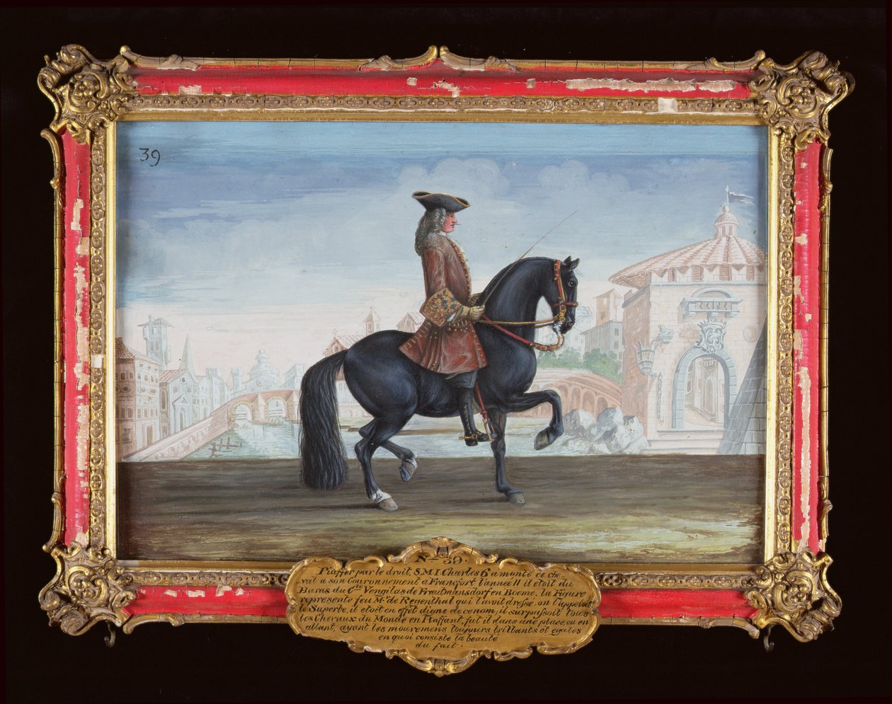 Nr. 39 Le Superbe, en hest fra den spanske rideskolen som utfører en dressurbevegelse kalt Piaffe (wc på papir) av Baron Reis Eisenberg