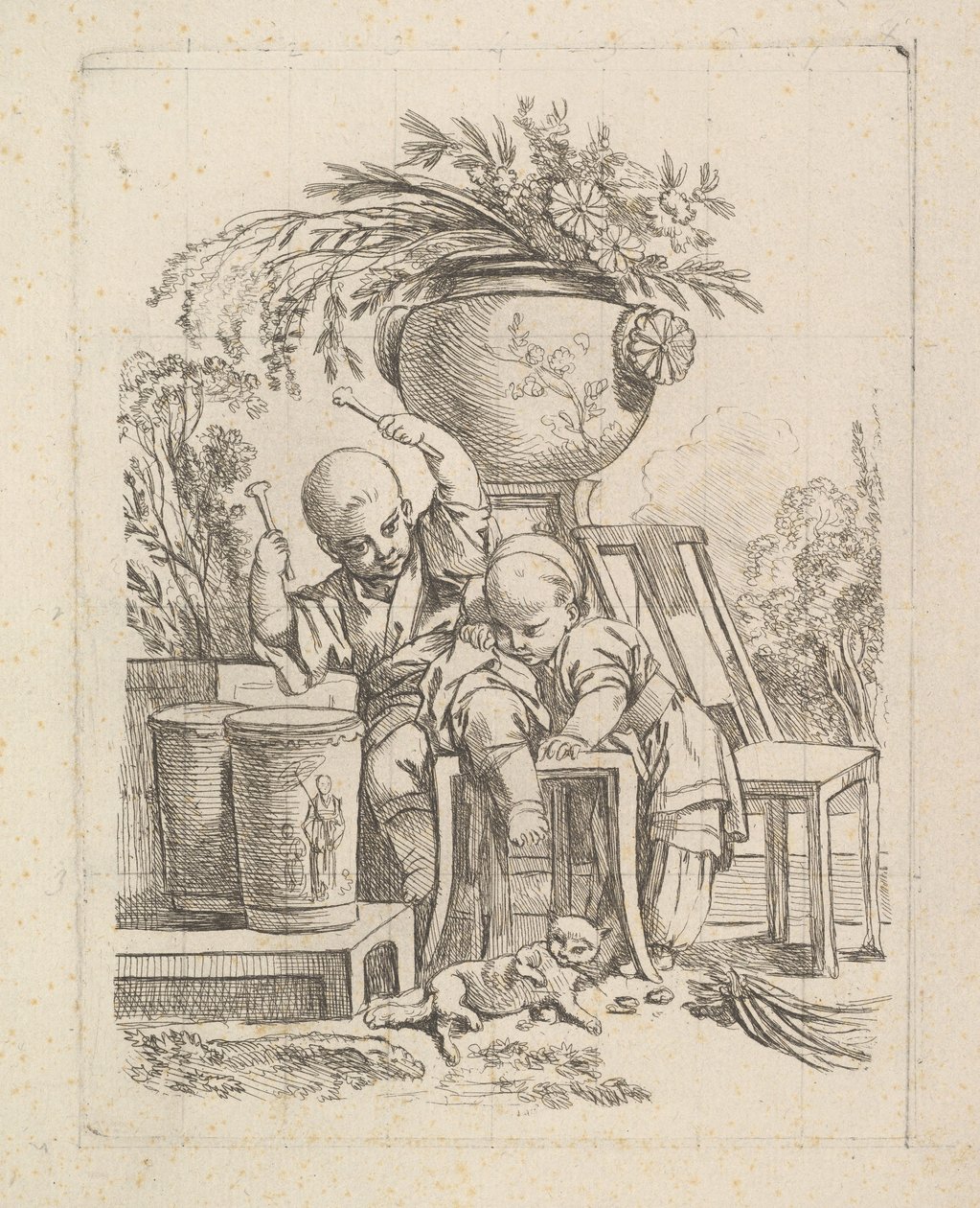 To barn, ett som spiller tromme. av Baron de Thiers Louis Antoine Crozat