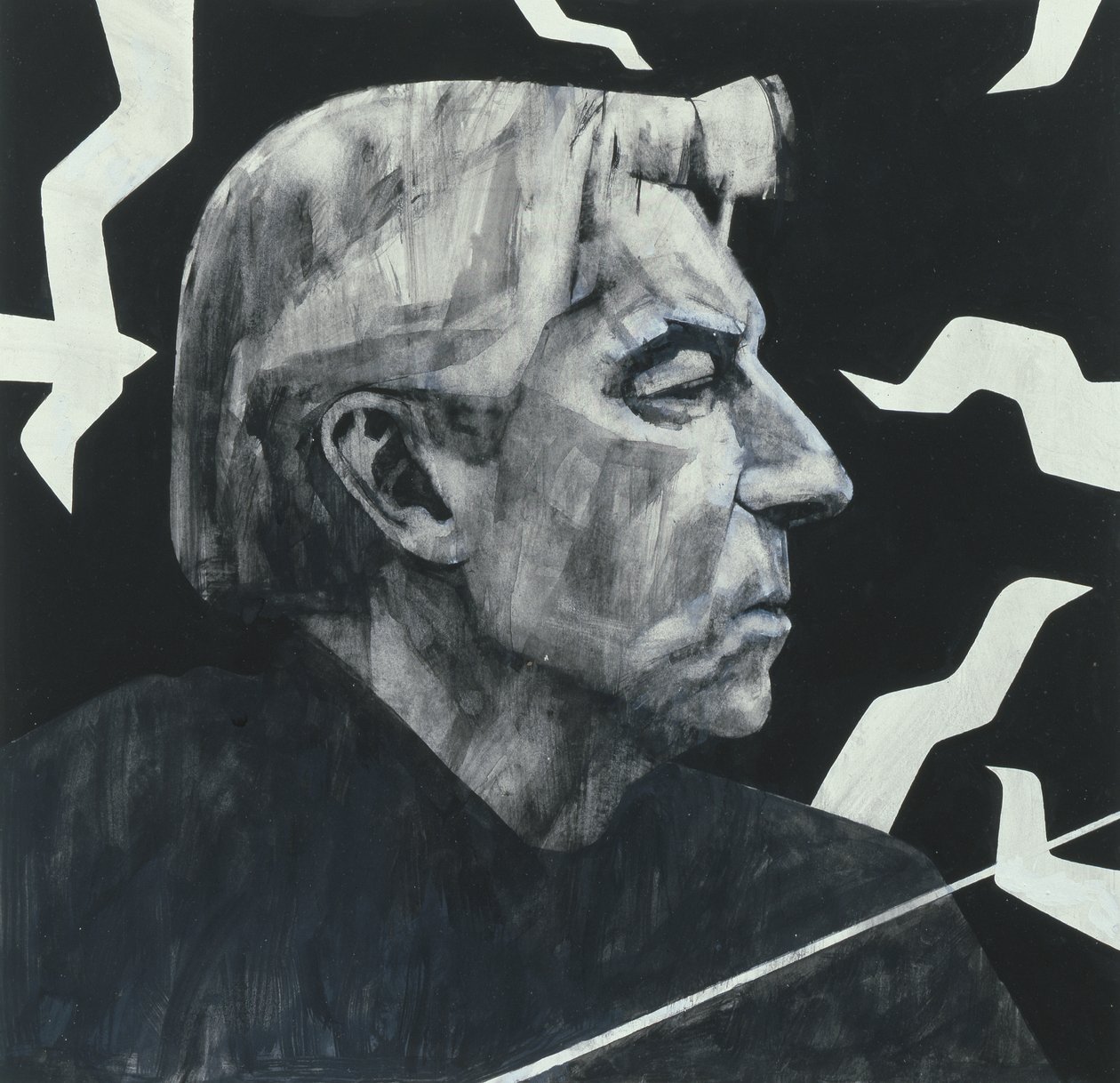 Portrett av Herbert von Karajan, illustrasjon for The Sunday Times, 1970-tallet (gouache om bord) av Barry Fantoni