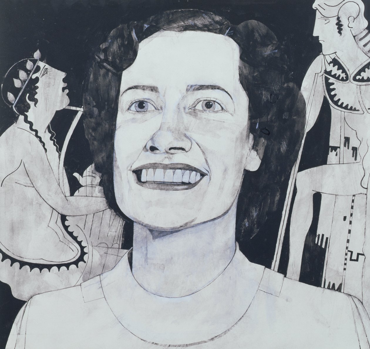 Portrett av Joan Sutherland, illustrasjon for The Sunday Times, 1970-tallet (gouache om bord) av Barry Fantoni