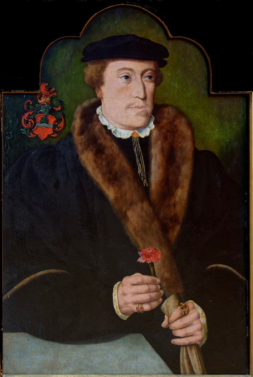 Portrett av mann som holder billett og hanske av Barthel Bruyn the Elder