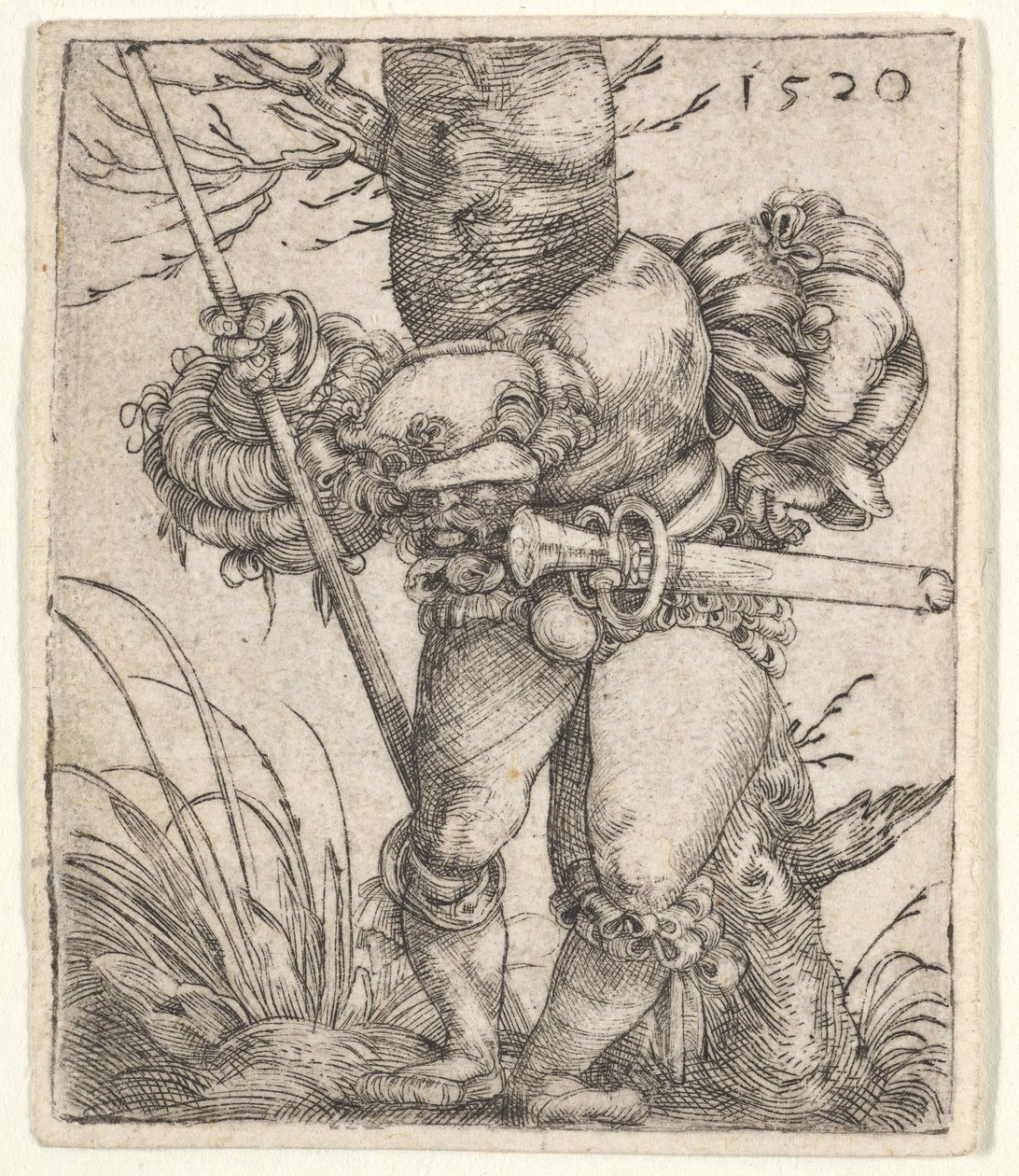 Bøyende soldat lener seg mot et tre, 1520. av Barthel Beham