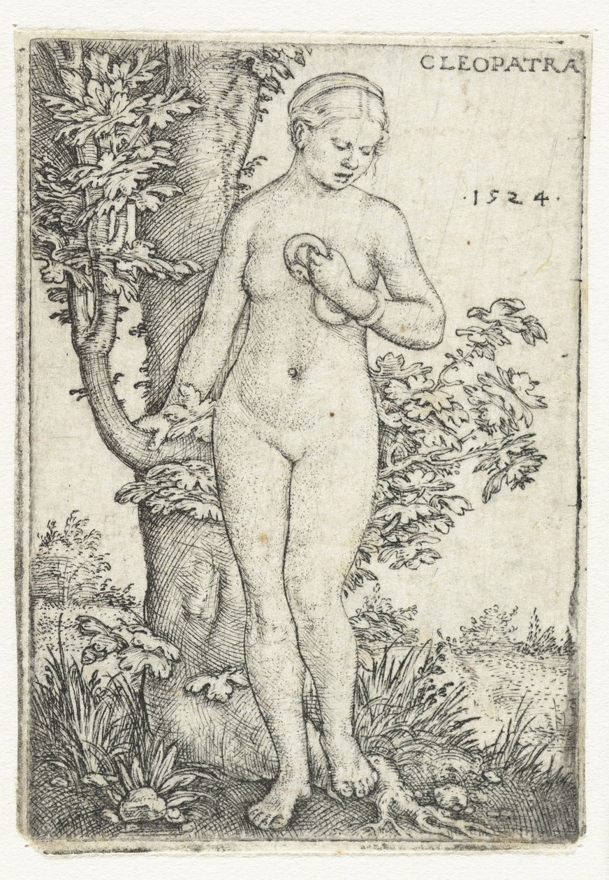Død av Cleopatra med slange nær et fikentre Cleopatra (tittel på objekt) av Barthel Beham