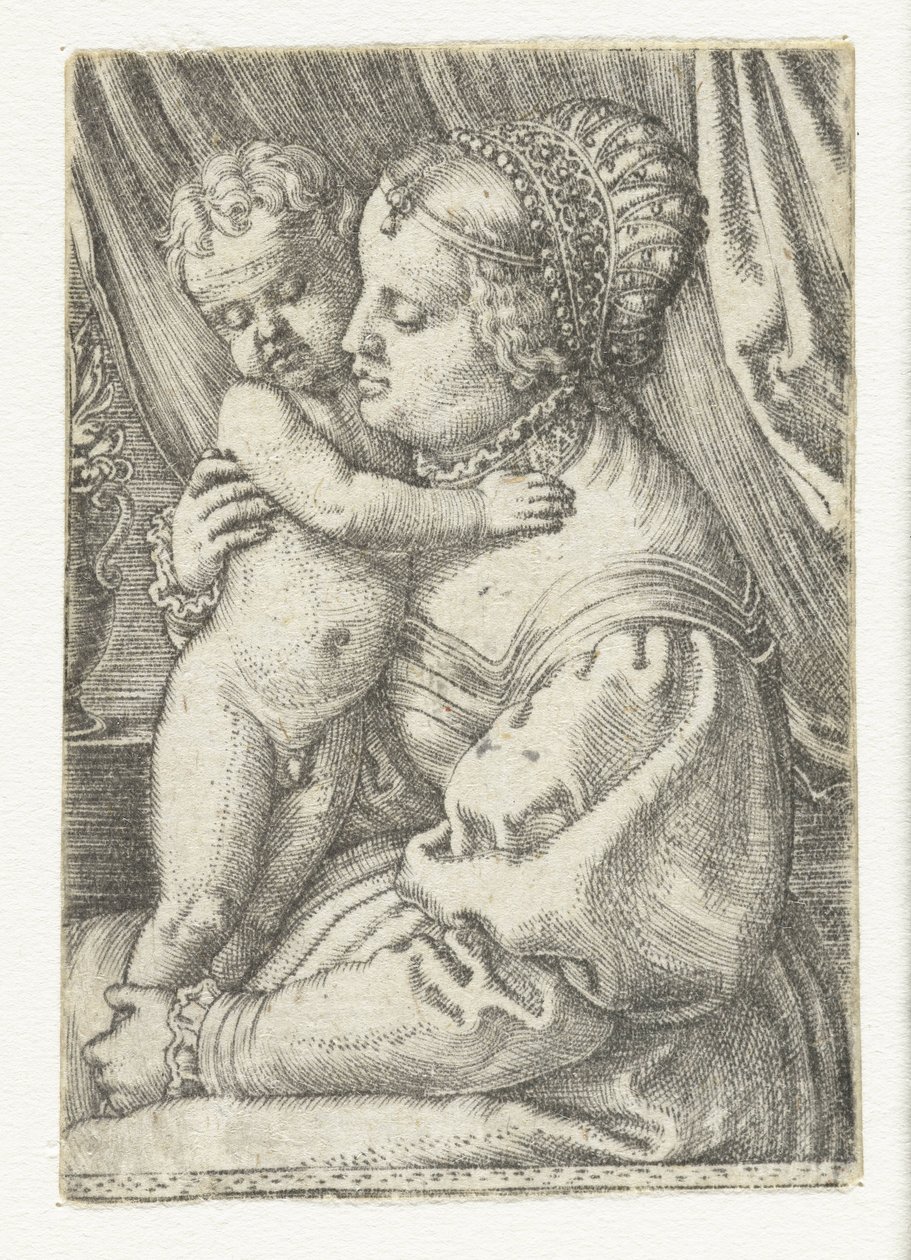 Mary sitter med barn stående på fanget av Barthel Beham