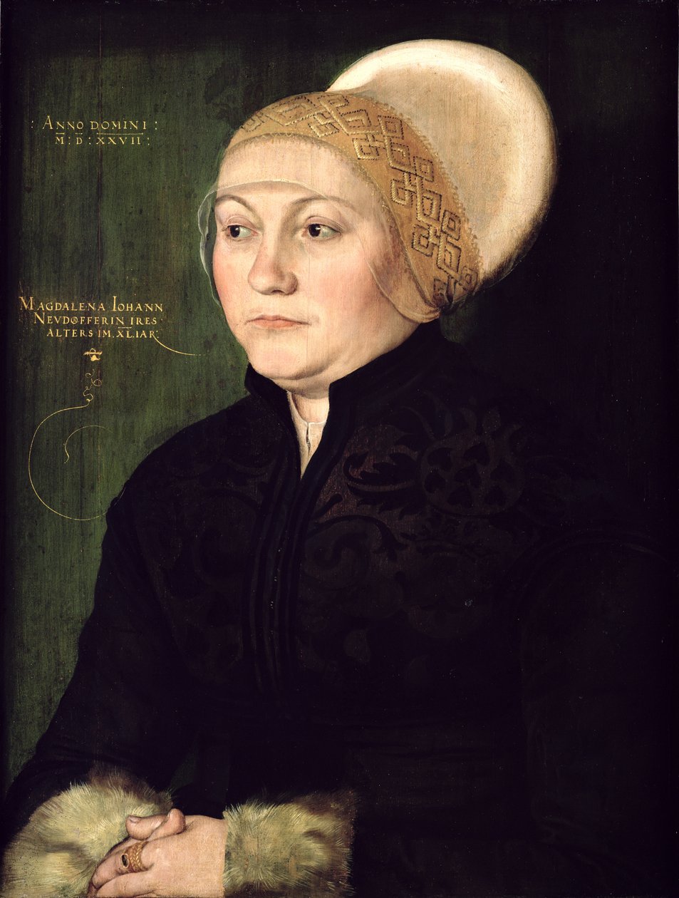 Portrett av Magdalena Neudorffer (1487-c.1544) 1527 av Barthel Beham