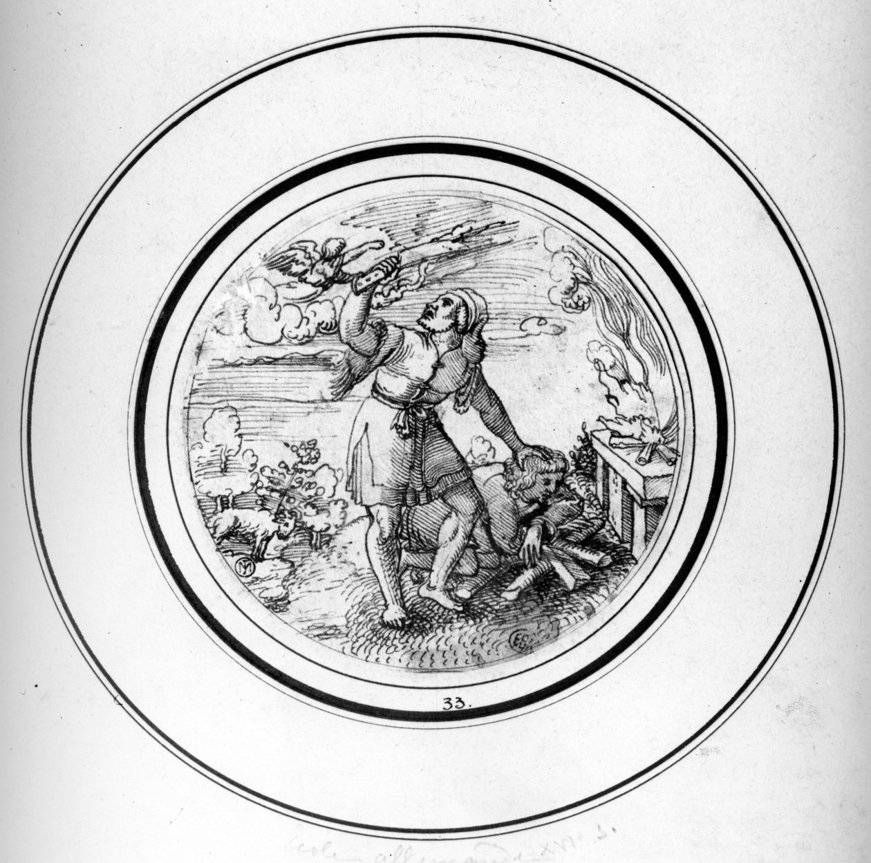 The Sacrifice of Isaac (penn og blekk) av Barthel Beham