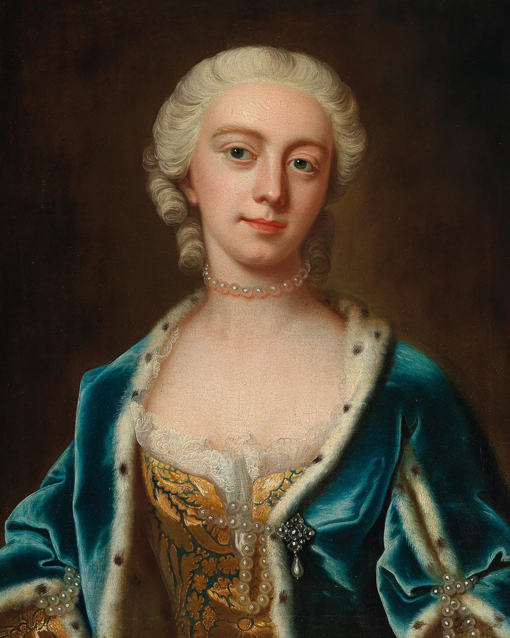 Portrett av Augusta av Saxe-Gotha 1719-1772, prinsesse av Wales, midten av det 18. århundre. av Barthelemy Du Pan