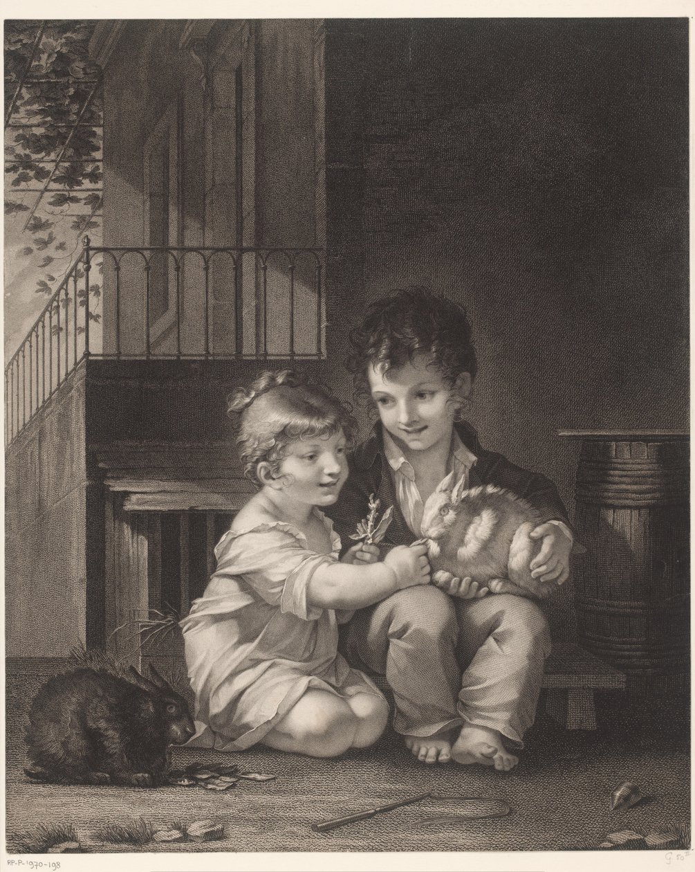 To barn med kaniner Mange mon petit, mange av Barthélémy Joseph Fulcran Roger