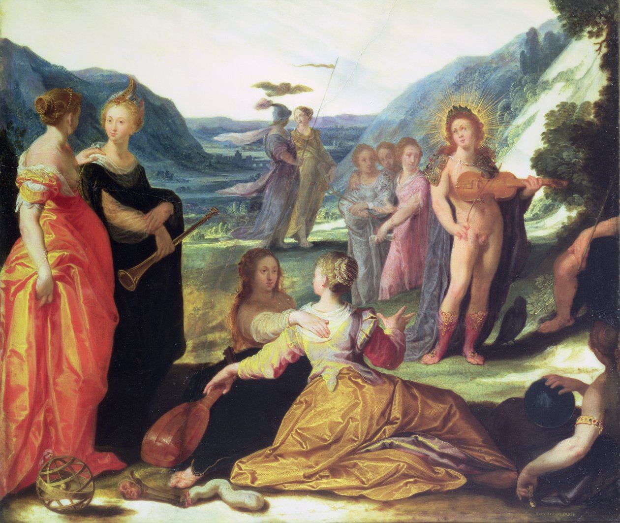 Apollo, Pallas og musene, 1500-tallet (olje på marmor) av Bartholomaeus Spranger
