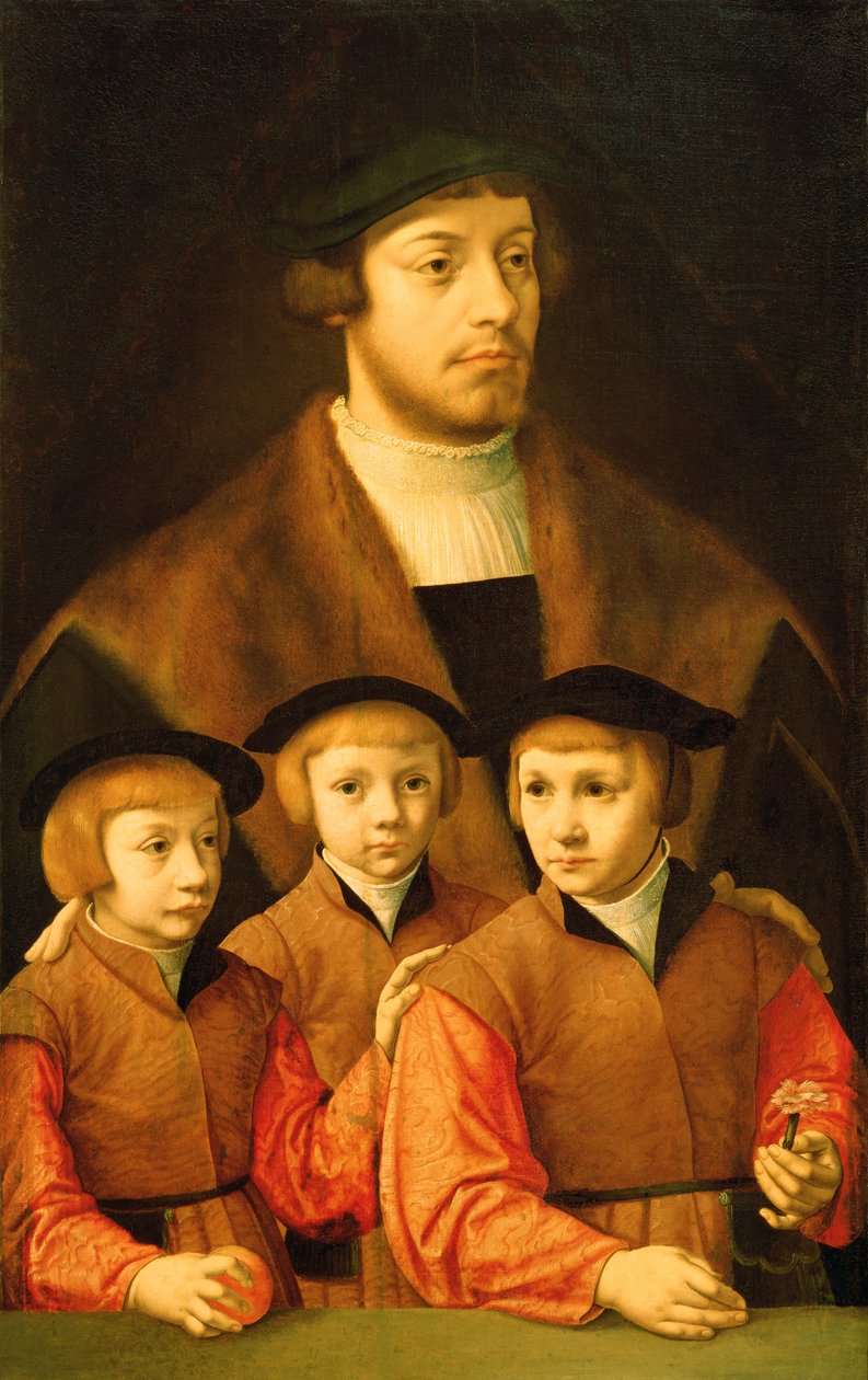 Portrett av en mann og hans tre sønner, slutten av 1530-tallet - begynnelsen av 1540-tallet av Bartholomaeus Bruyn