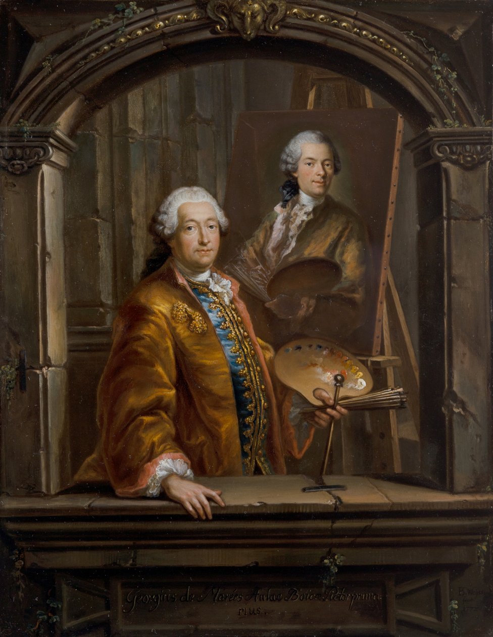 Portrett av Georges Desmarées ved staffeliet hans som maler et portrett av Johann Christian Thomas Winck av Bartholomäus Ignaz Weiss