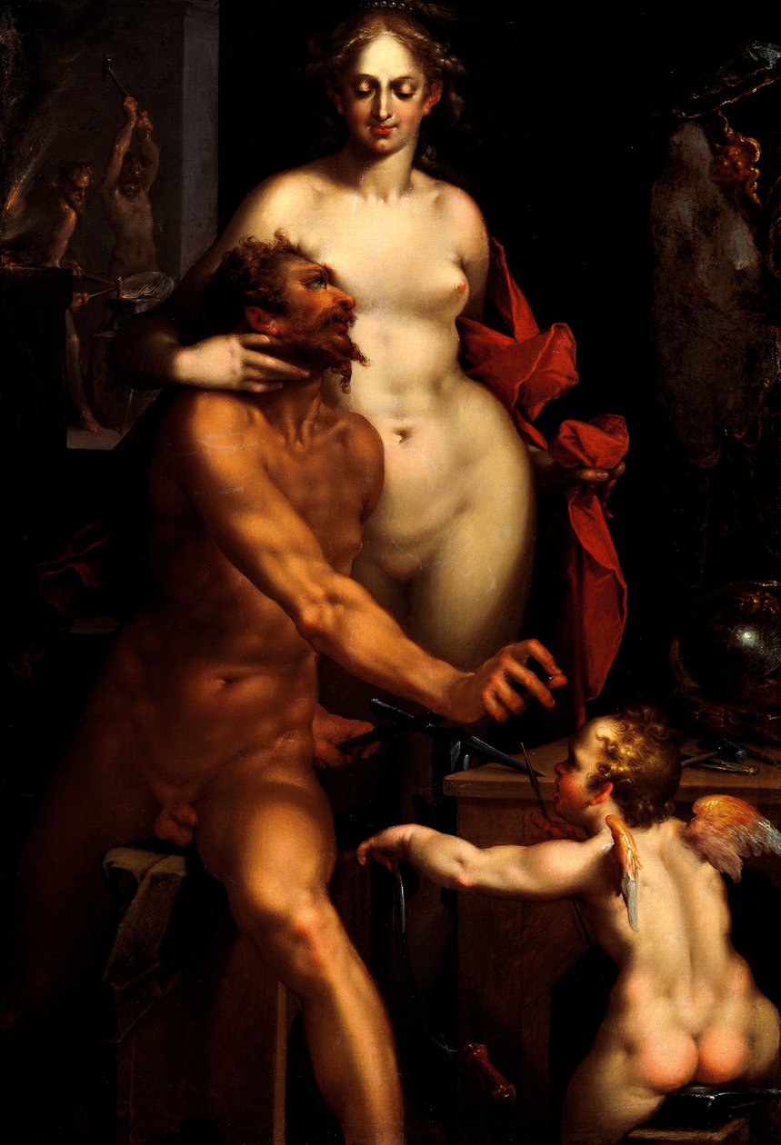 Venus i smia av Vulcan, Jupiter og Antiope (maleri) av Bartholomaeus Spranger