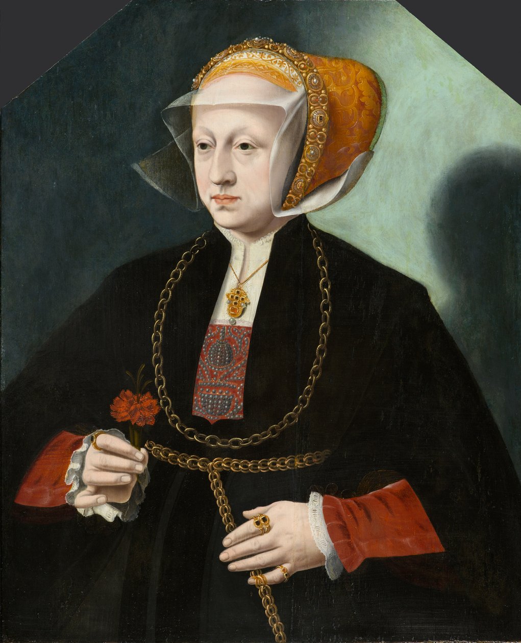 Portrett av kona til Heinrich Crüdener, ca 1580-1590 (olje på panel) av Bartholomaus the Younger Bruyn