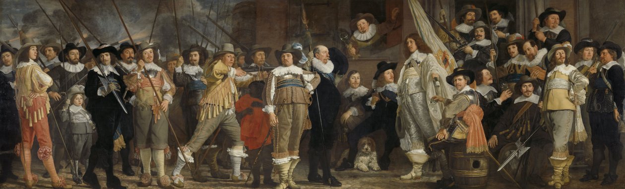 Len, offiserer og andre medlemmer av militsen i distrikt VIII i Amsterdam ledet av kaptein Roelof Bicker og løytnant Jan Michielsz. Blaeuw av Bartholomeus van der Helst