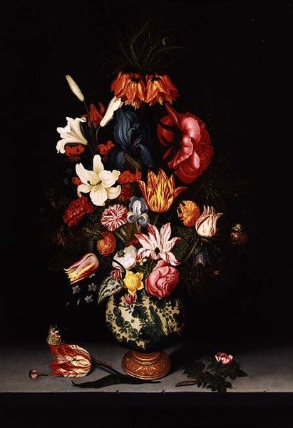 Stilleben av blomster på en steinhylle av Bartholomeus Assteyn
