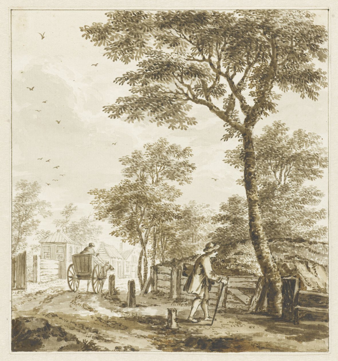 Landskap med figurer og hest og vogn av Bartholomeus Barbiers