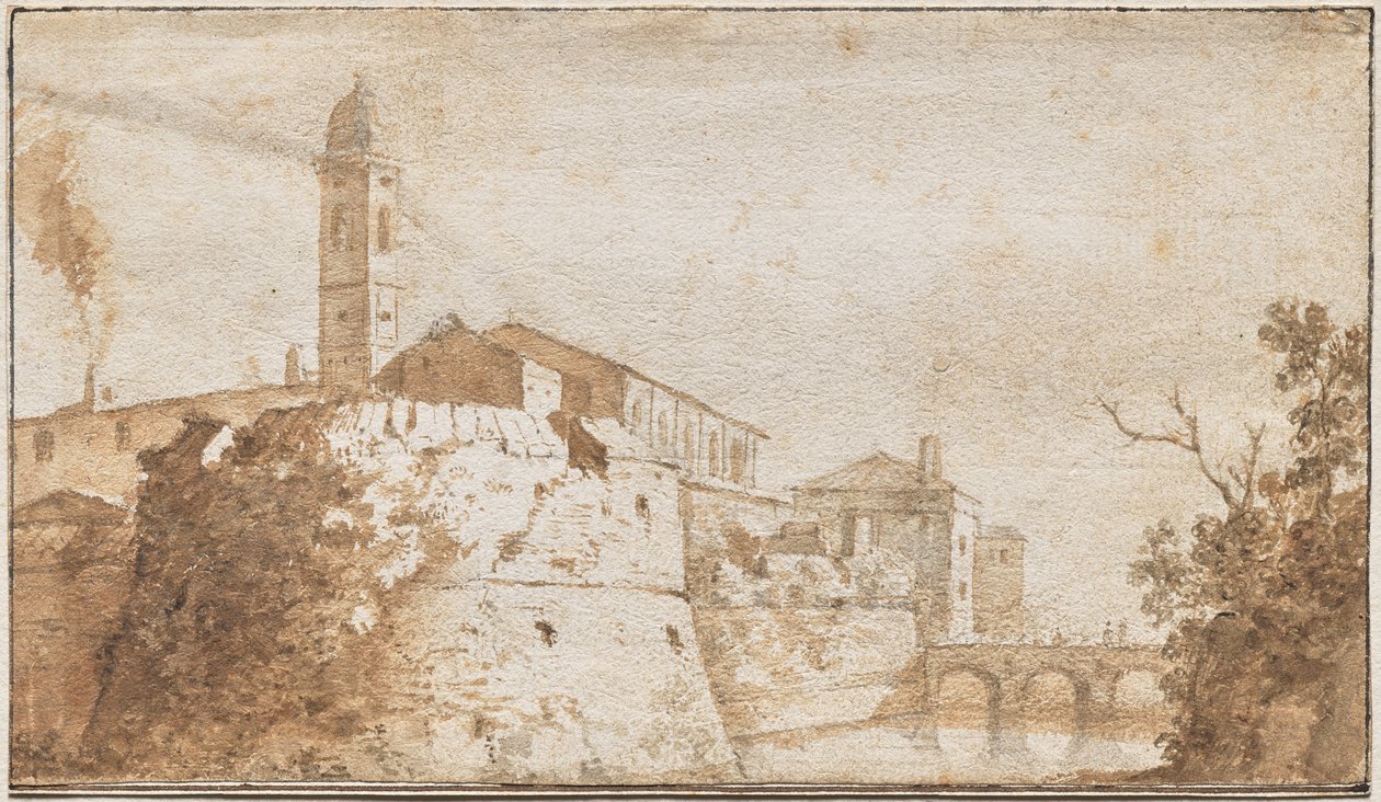 En utsikt over Bracciano med kirken S. Maria Assunta av Bartholomeus Breenberg