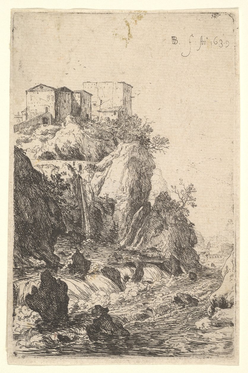 Kaskader nær Ponte della Trave, med bygninger på et steinete utspring over, fra serien ..., 1639. av Bartholomeus Breenbergh