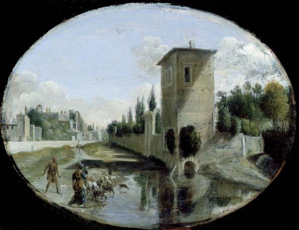 Italiensk landskap (olje på kobber) av Bartholomeus Breenbergh
