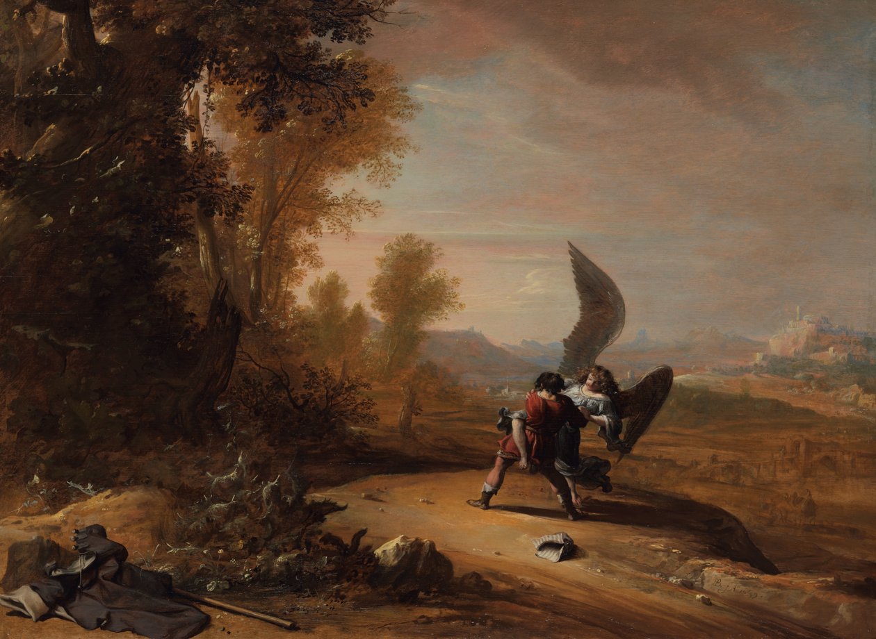 Jakob bryter med engelen (1. Mosebok 32:26-31) av Bartholomeus Breenbergh