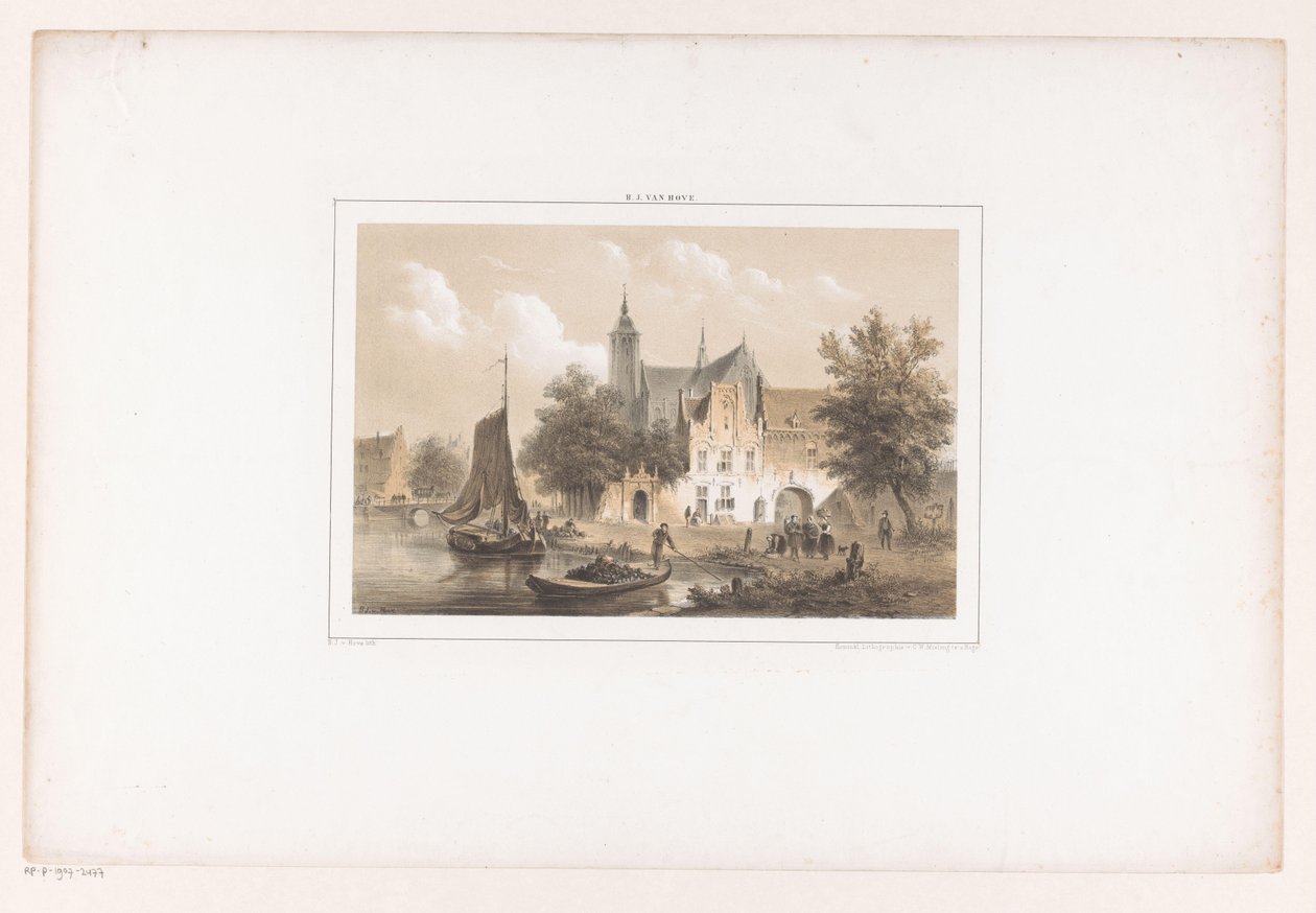 Bybilde med elv og kirke av Bartholomeus Johannes van Hove