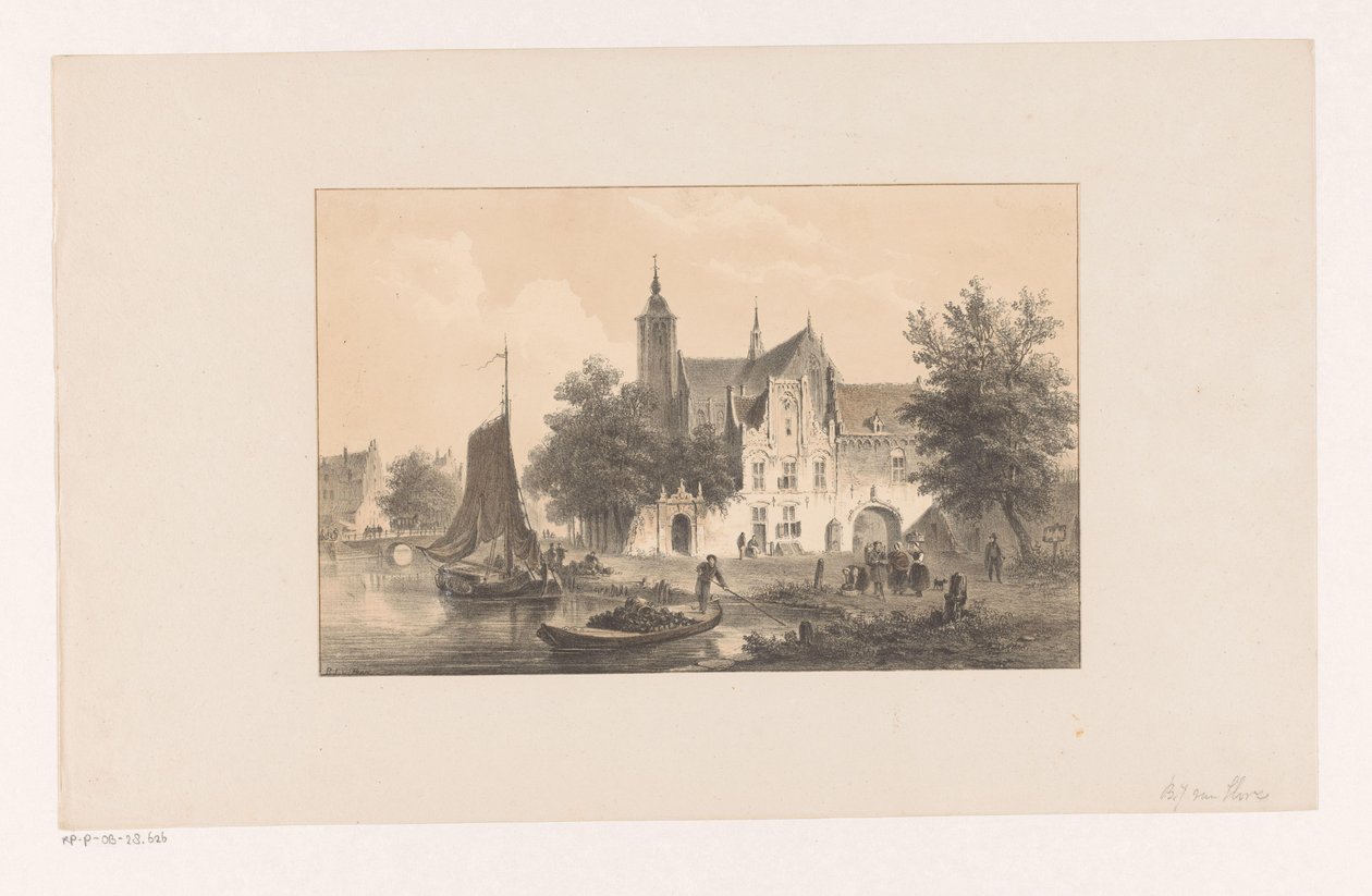 Bybilde med elv og kirke av Bartholomeus Johannes van Hove