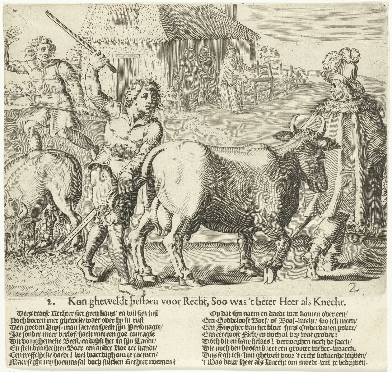 Fogden bærer bort bondens ku 2. Kunne gheweldt eksistere for rettferdighet, så det var bedre Herre som tjener (tittel på objekt) av Bartholomeus Willemsz. Dolendo