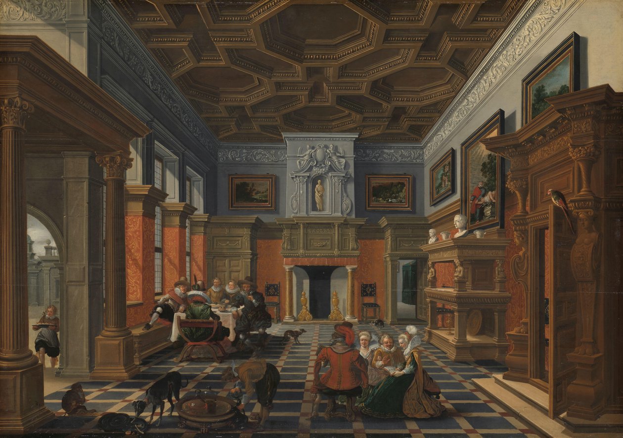 Interiør med et firma Et selskap i et interiør av Bartholomeus van Bassen