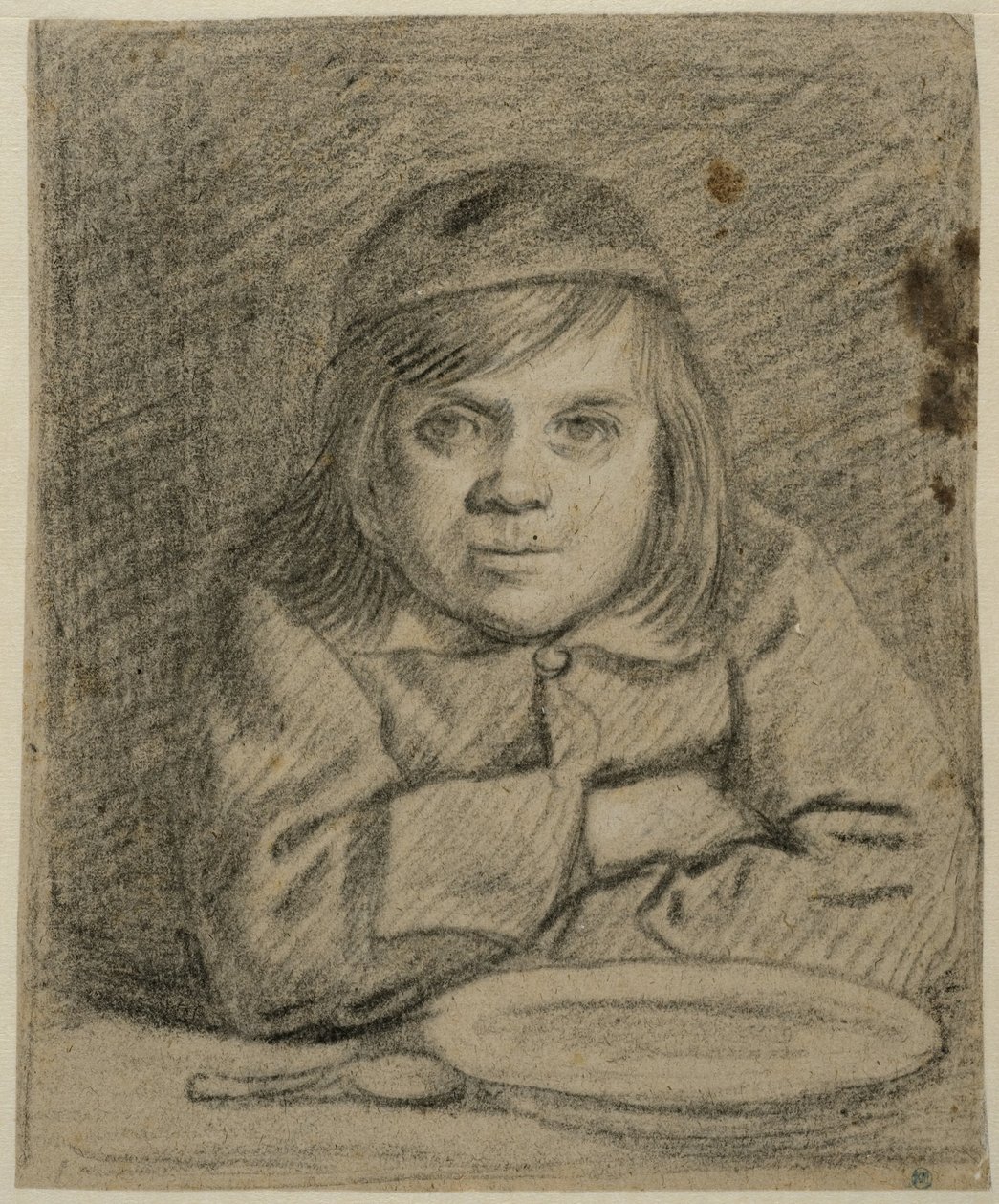 Gutt med foldede armer ved et bord av Bartholomeus van der Helst