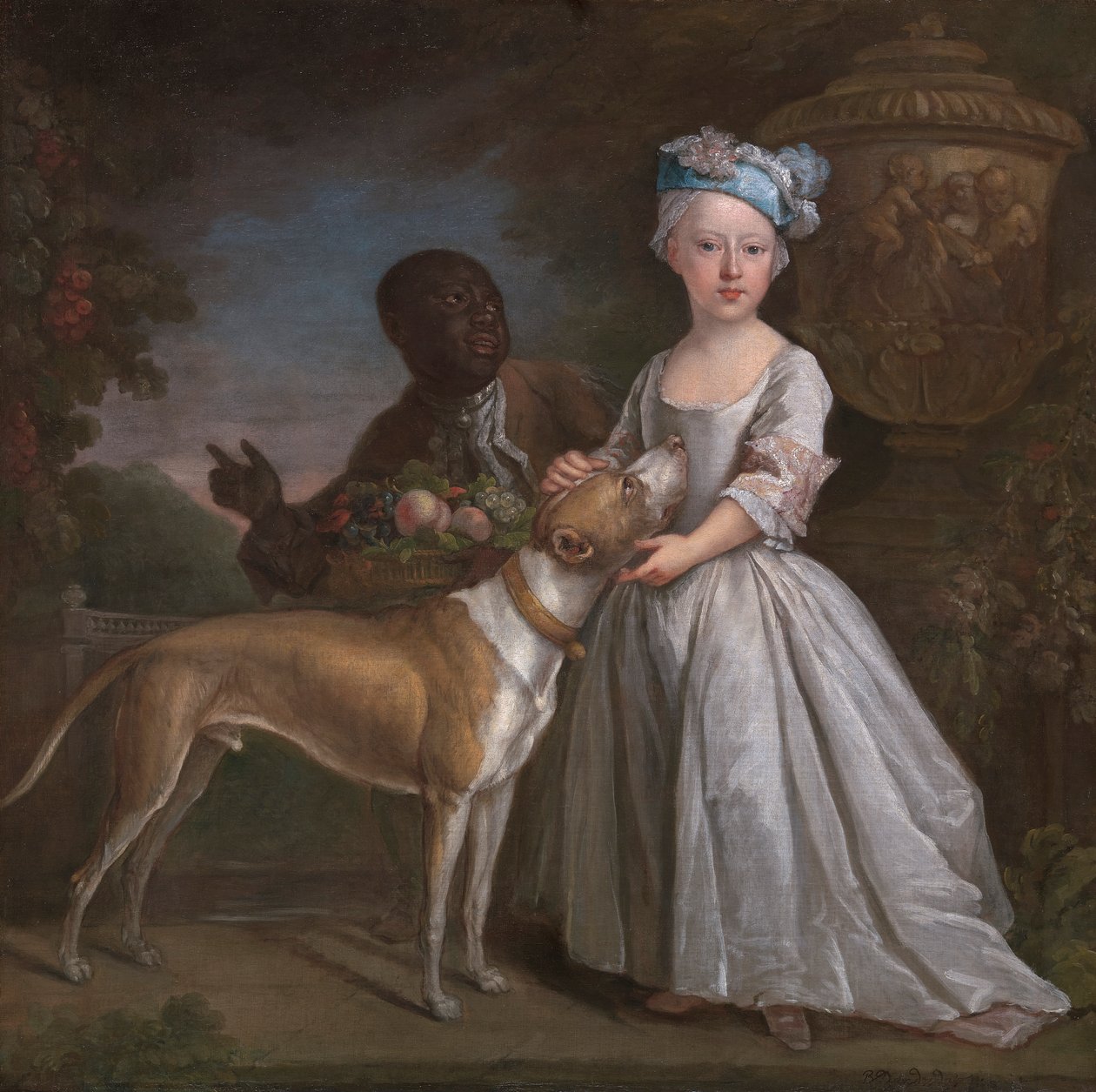 En ung jente med en slavebundet tjener og en hund av Bartholomew Dandridge