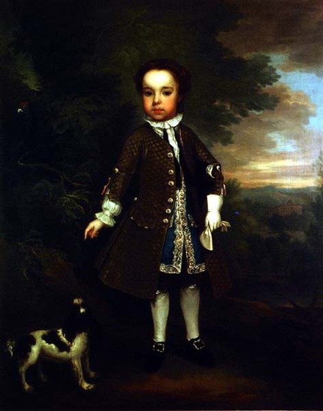 Portrett av en liten gutt med en spaniel og en papegøye av Bartholomew Dandrige