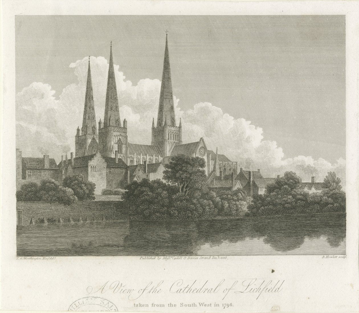 Lichfield Cathedral - South West View: gravering, 1796 av Bartholomew Howlett