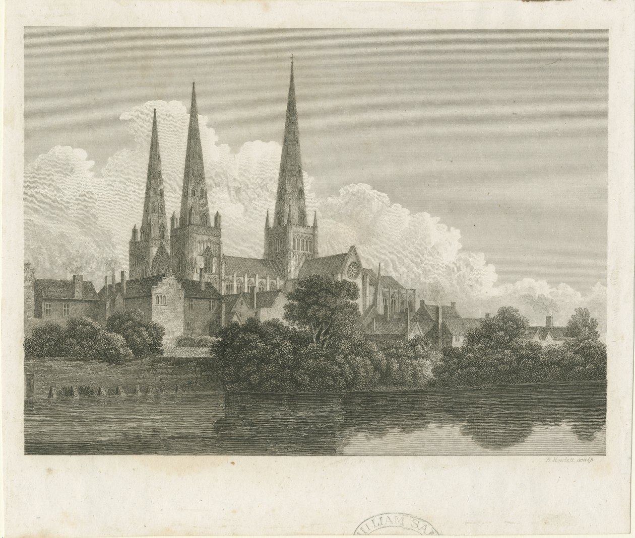 Lichfield Cathedral - South West View: gravering, nd [?1796] av Bartholomew Howlett