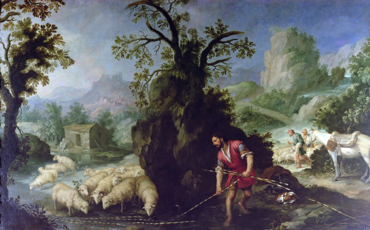 Jakob satte de skrellede stengene foran Labans flokker av Bartolomé Esteban Murillo