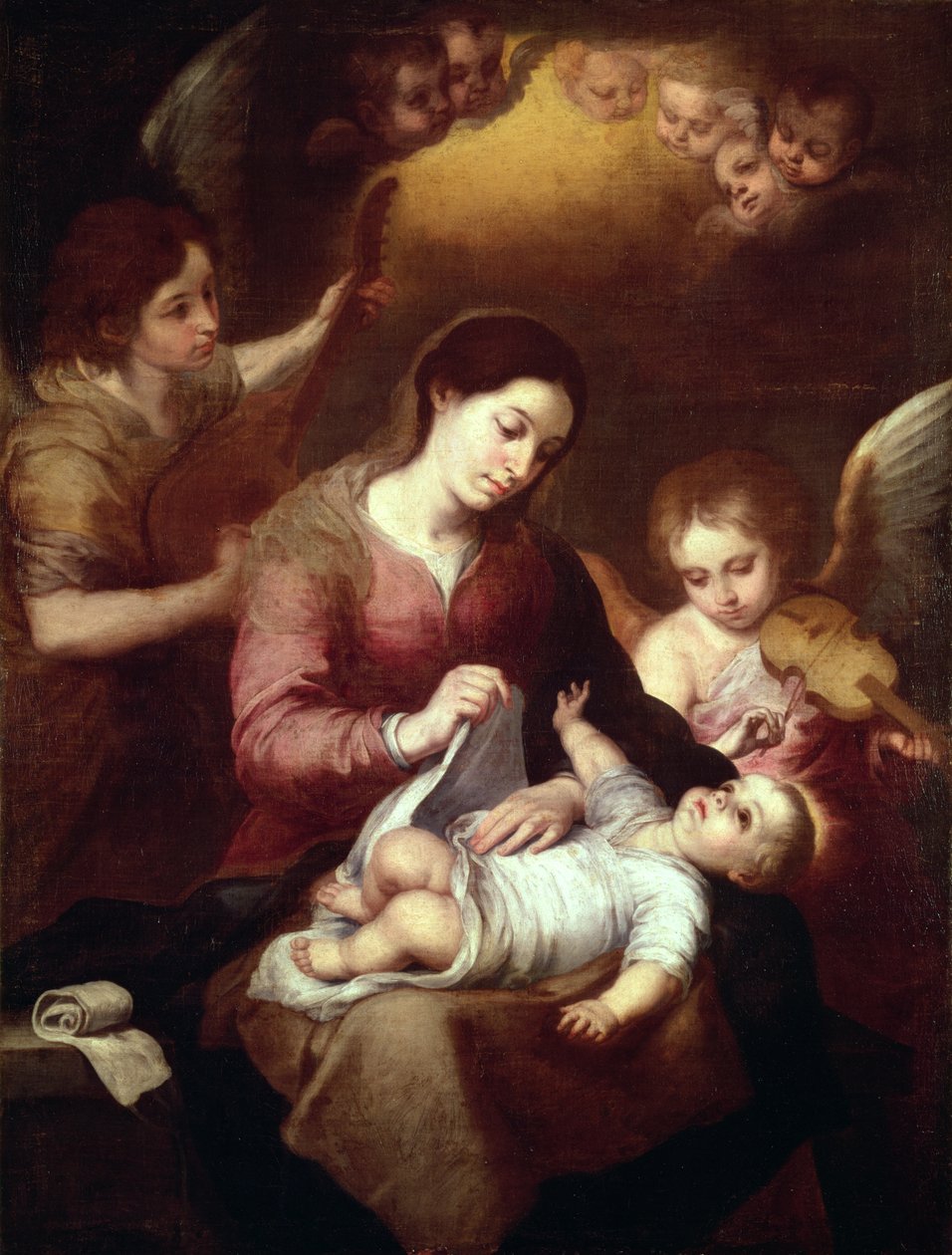 Madonna pakker Kristusbarnet inn i svøpende kapper av Bartolomé Esteban Murillo
