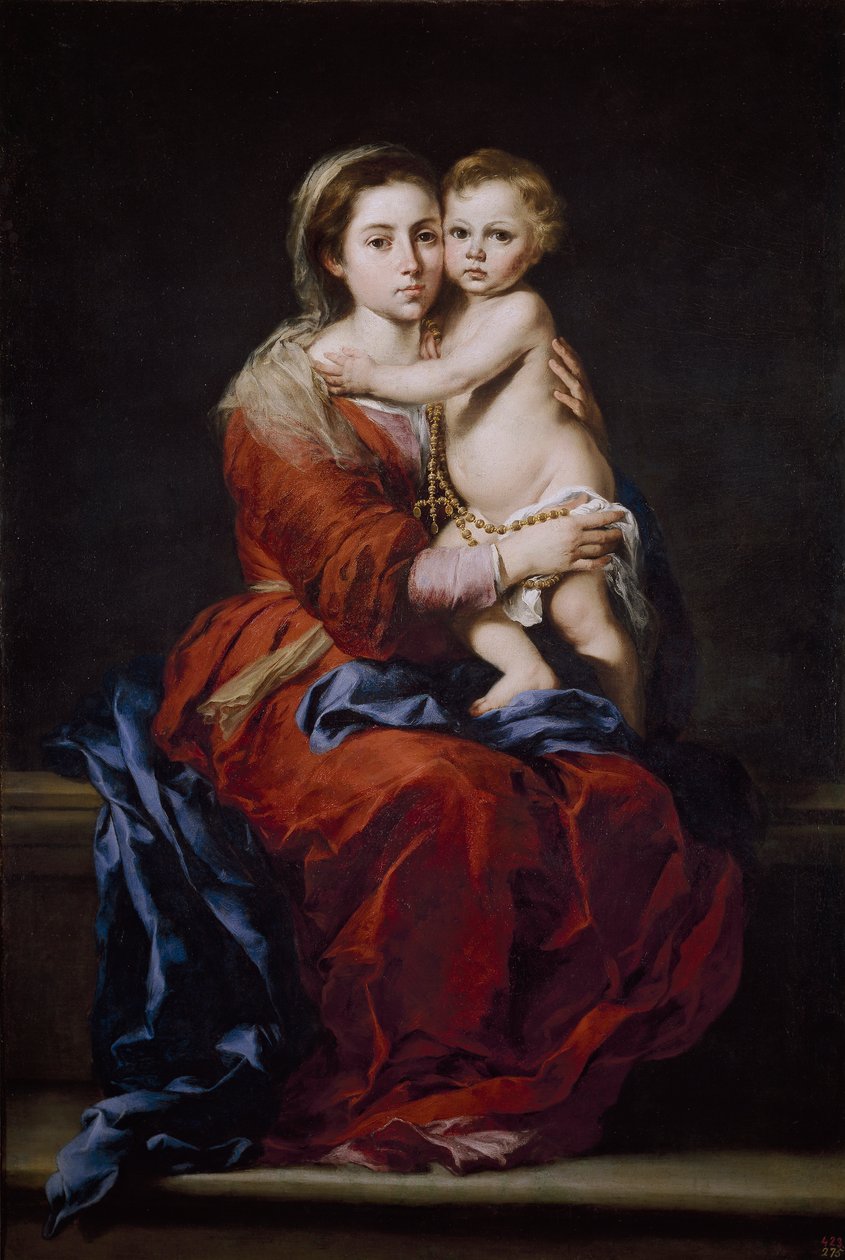 Jomfru og barn med en rosenkrans av Bartolomé Esteban Murillo