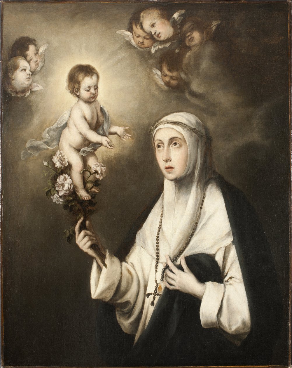 Rose de Lima (Isabel Flores de Oliva) (1586-1617) - Saint Rose of Lima, av Murillo, Bartolome Esteban, Kopi etter . Olje på lerret. Mål: 93x76 cm. Nationalmuseum Stockholm av Bartolomé Esteban Murillo