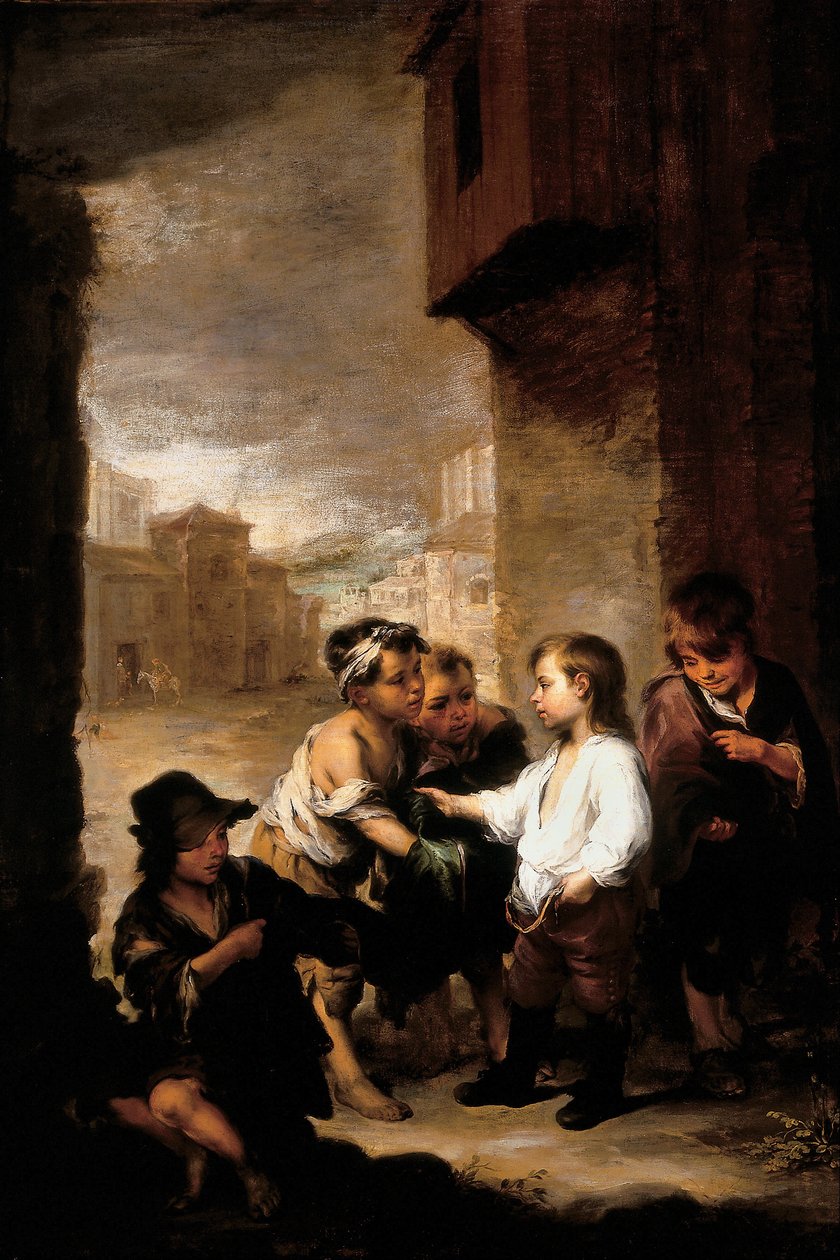 Den hellige Thomas av Villanueva deler klærne sine blant tiggergutter av Bartolomé Esteban Murillo