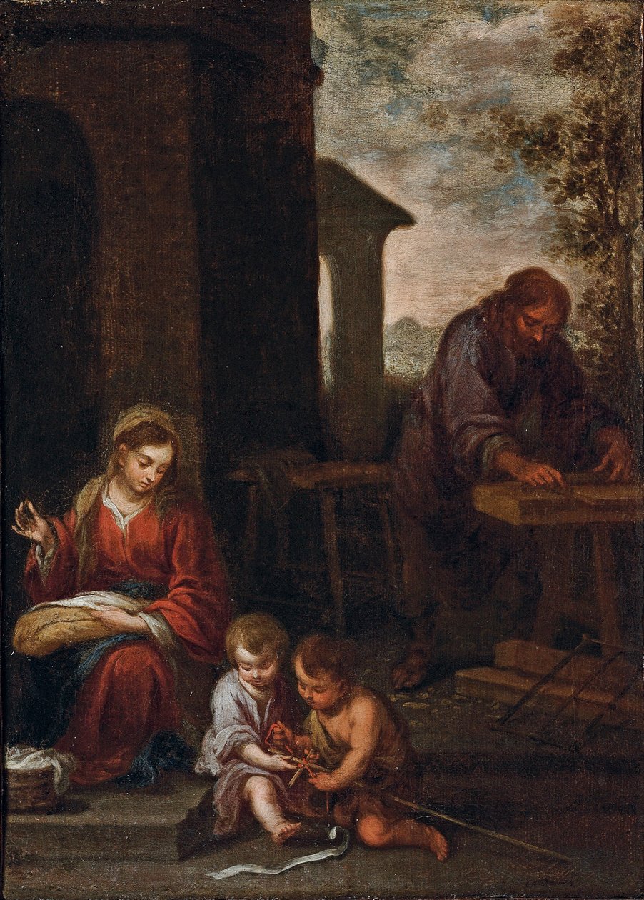 Den hellige familie med spedbarnet St. Johannes døperen, 1660-70 av Bartolomé Esteban Murillo