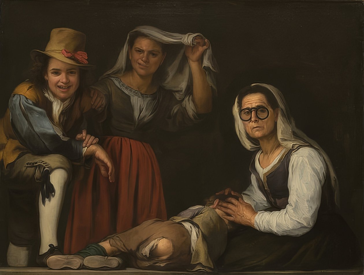 Fire figurer på trappene. Rundt 1655-60 av Bartolomé Esteban Murillo