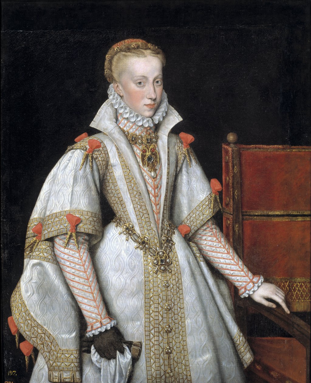 Portrett av Anna av Østerrike 1549–1580, dronningkonsort av Spania, 1616 av Bartolomé González y Serrano