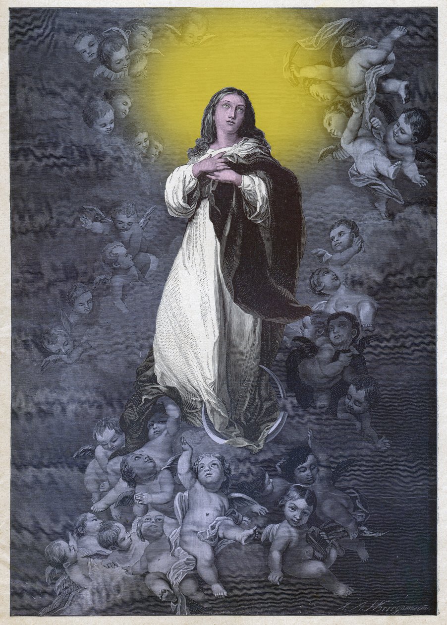 Ulastelig unnfangelse. (gravering, rundt 1900) av Bartolome Esteban (after) Murillo